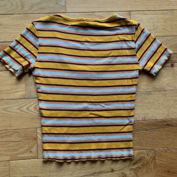 Zara Trafaluc Ribbed Striped Crop Top | Mustard Yellow Retro Tee | Size S - Picture 7 of 7